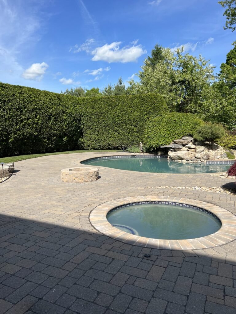 After: paver pool patio and spa after cleaning and restoration